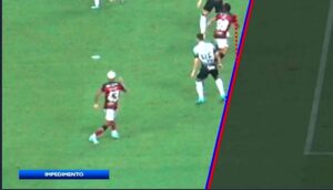 Flamengo entende que houve erro do VAR na anulação de gol de Gabigol contra o Corinthians — Foto: Reprodução/Sportv